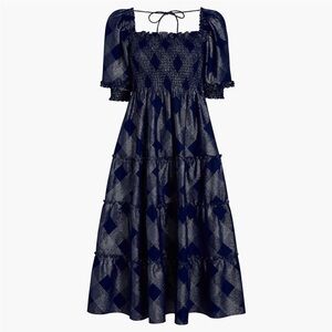 Hill House Nesli Nap Dress in Navy Glitter Check - Size S